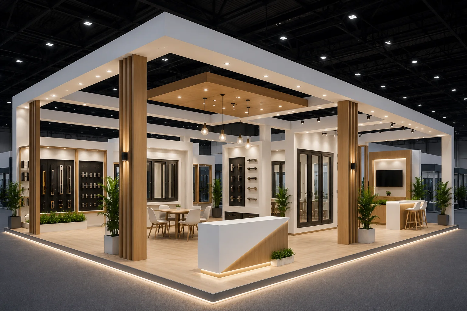 open-sided exhibition stall design for zak doors & windows